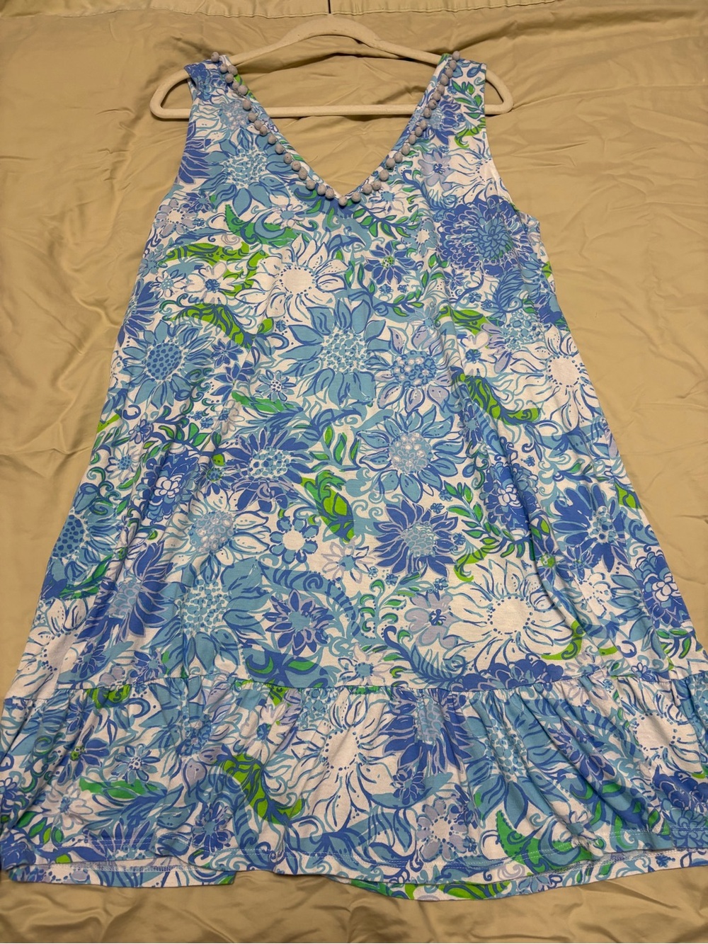 Lilly Pulitzer Blue, White & Green Floral V-Neck Dress